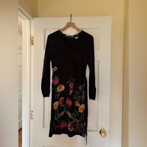 Desigual Black Dress with Colorful Floral Design